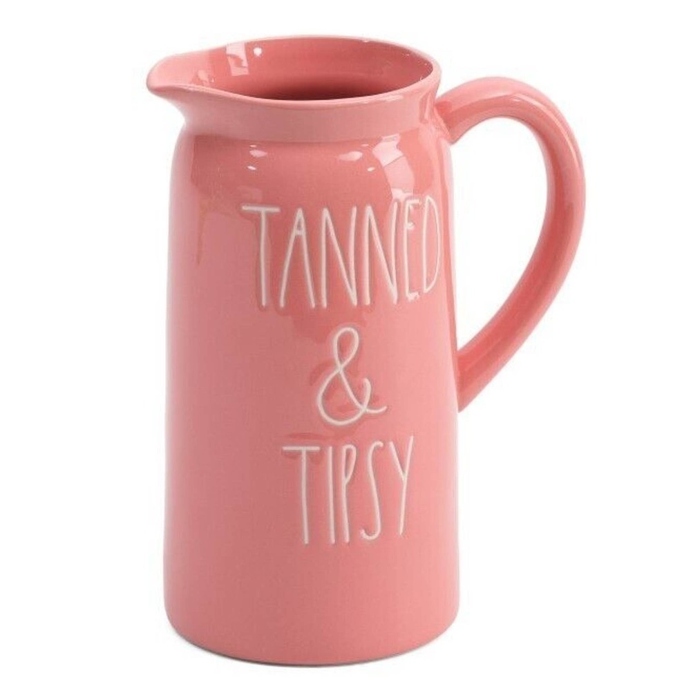 Rae Dunn Tanned and Tipsy Pitcher Pink 9"‎ Tall *Brand New In Box"